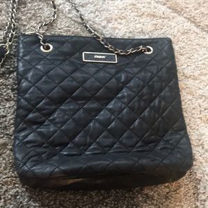 DKNY black leather crossbody handbag
